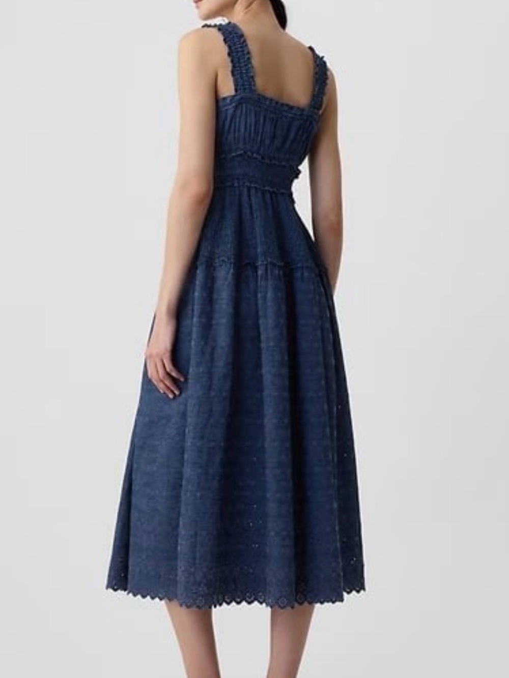 Gap × DÔEN Midi Blue Eyelet Denim Dress Size Large NWT - Picture 10 of 16